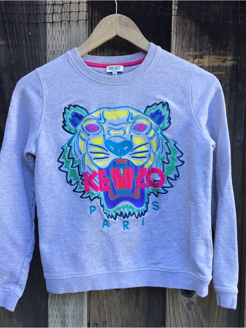 Kenzo Paris Tiger Embroidered Crewneck Sweatshirt Gray Womens XS Logo Designer